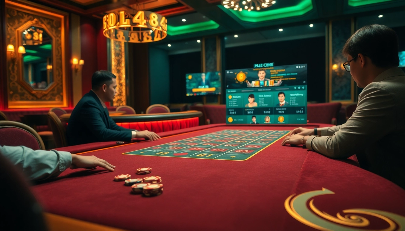 Action-packed xóc đĩa online game scene featuring vibrant casino elements and engaged players.