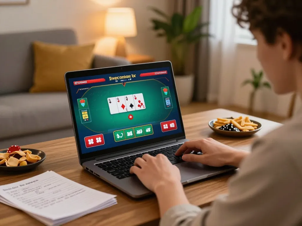 Engaging gameplay on 888VI Homepage showing poker strategy session in a cozy living room.
