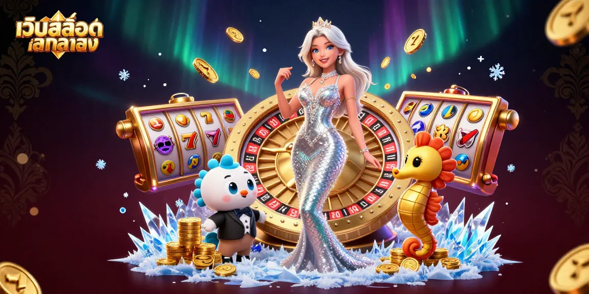 Engage with เว็บสล็อตตรง through a dynamic casino-themed scene featuring characters, slot elements, and vibrant visuals.