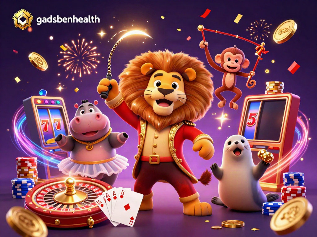 gadsdenhealth menghadirkan jenis perjudian yang meriah dengan singa pemimpin sirkus dalam suasana penuh koin emas.