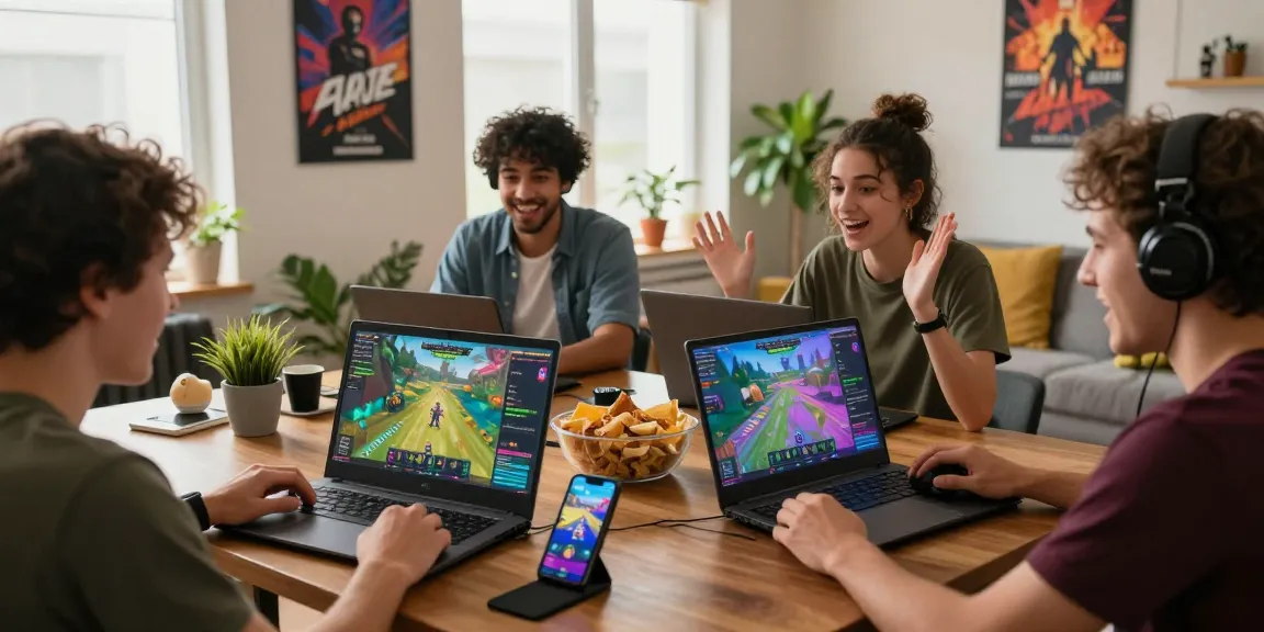Engaged players using Raja Game login on multiple devices in a lively living room.