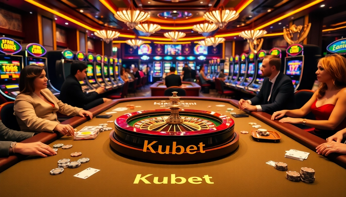 Kubet casino table filled with poker chips and cards, embodying luxurious gaming excitement.