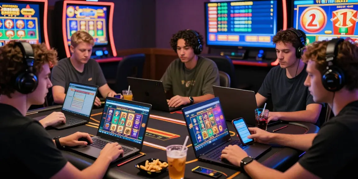 Players enjoying new online slot sites at a vibrant digital casino with engaging slot games and competitive atmosphere.