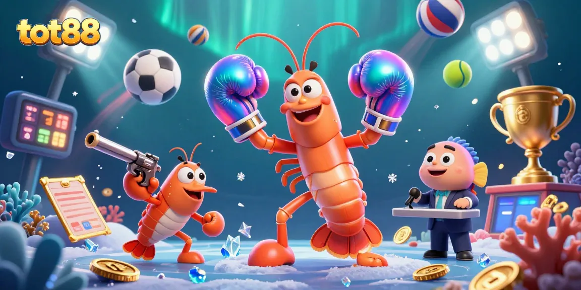 tot88 engages players with a thrilling underwater casino scene featuring dynamic 3D characters and vibrant sports elements.