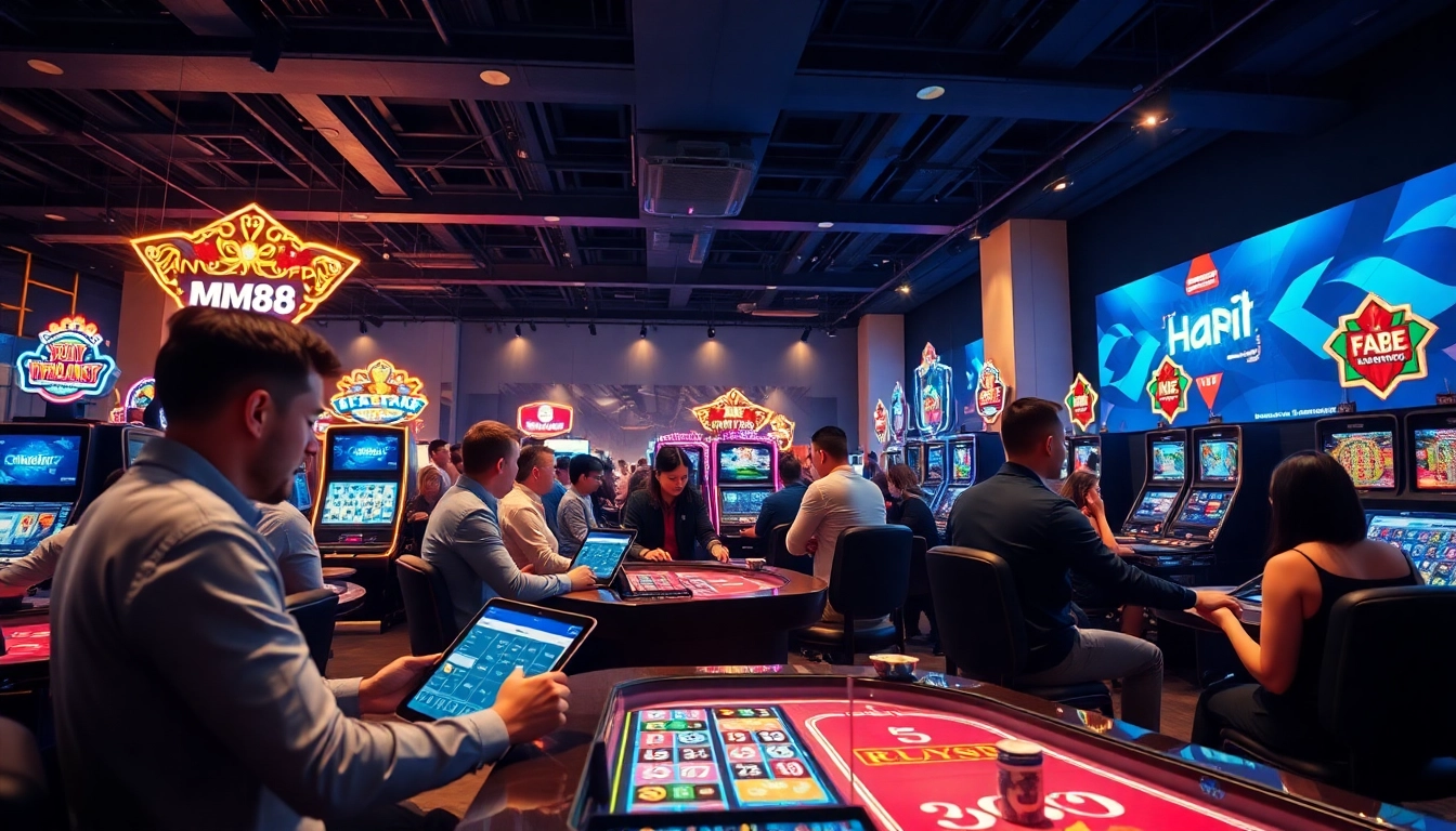 mm88 nhà cái showcases a lively online gambling experience with diverse players engaging in various games.