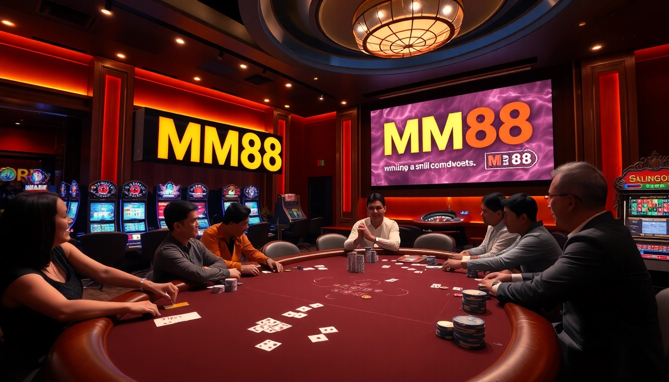 Experience the thrill of MM88 at an elegant casino table with vibrant gaming action.