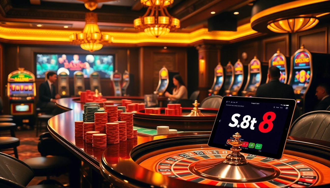 s8 bet players enjoying high-stakes poker in a glamorous casino setting