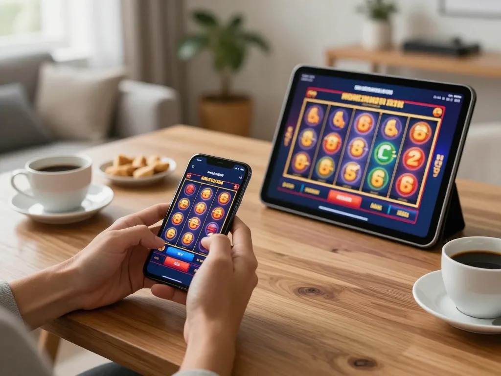 Engaging scene of a smartphone displaying a link slot game, reflecting strategic online gaming