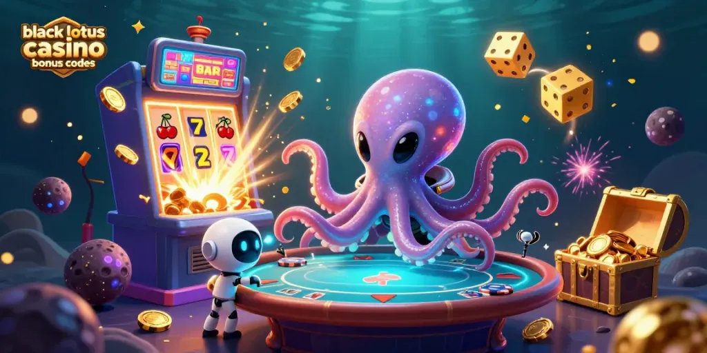 Experience thrilling black lotus casino bonus codes with alien octopus and vibrant slot elements!
