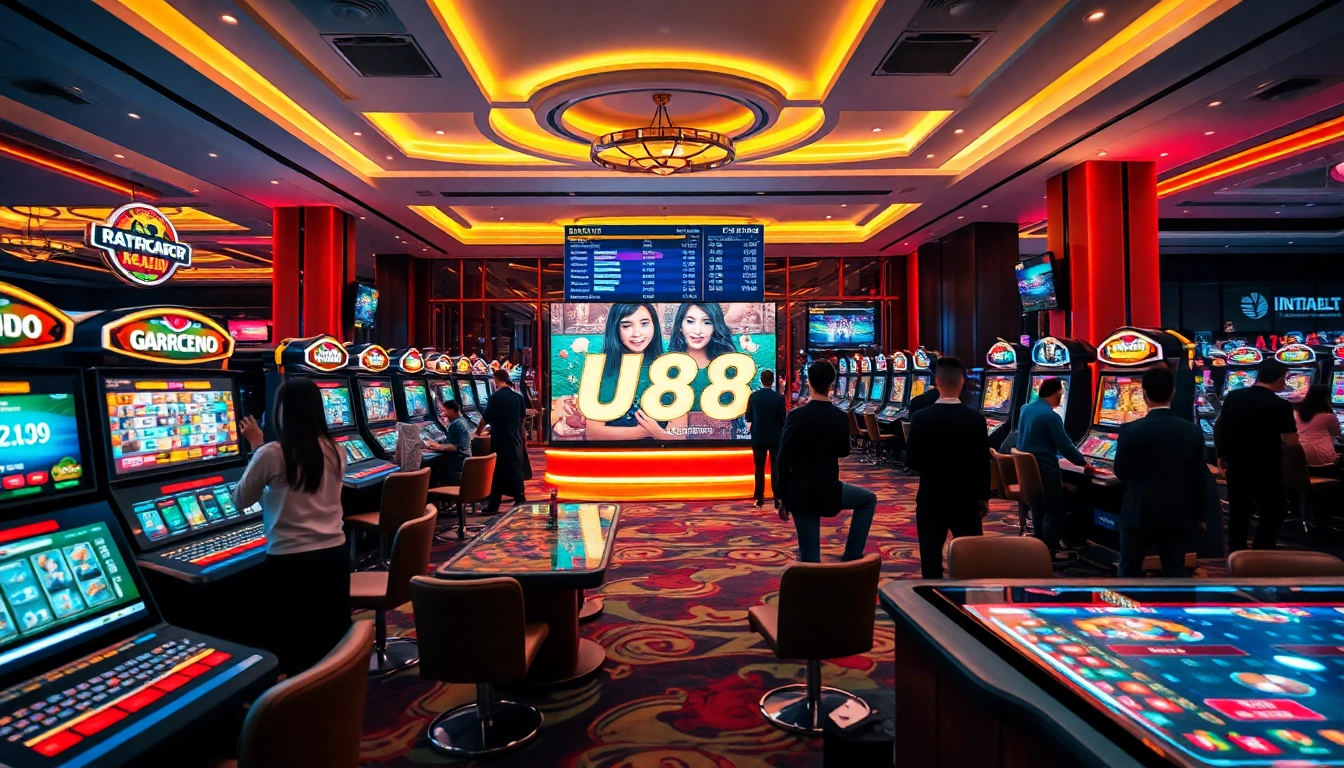 Experience the excitement of uu88 nhà cái with vibrant gaming tables and engaging players in a modern casino setting.