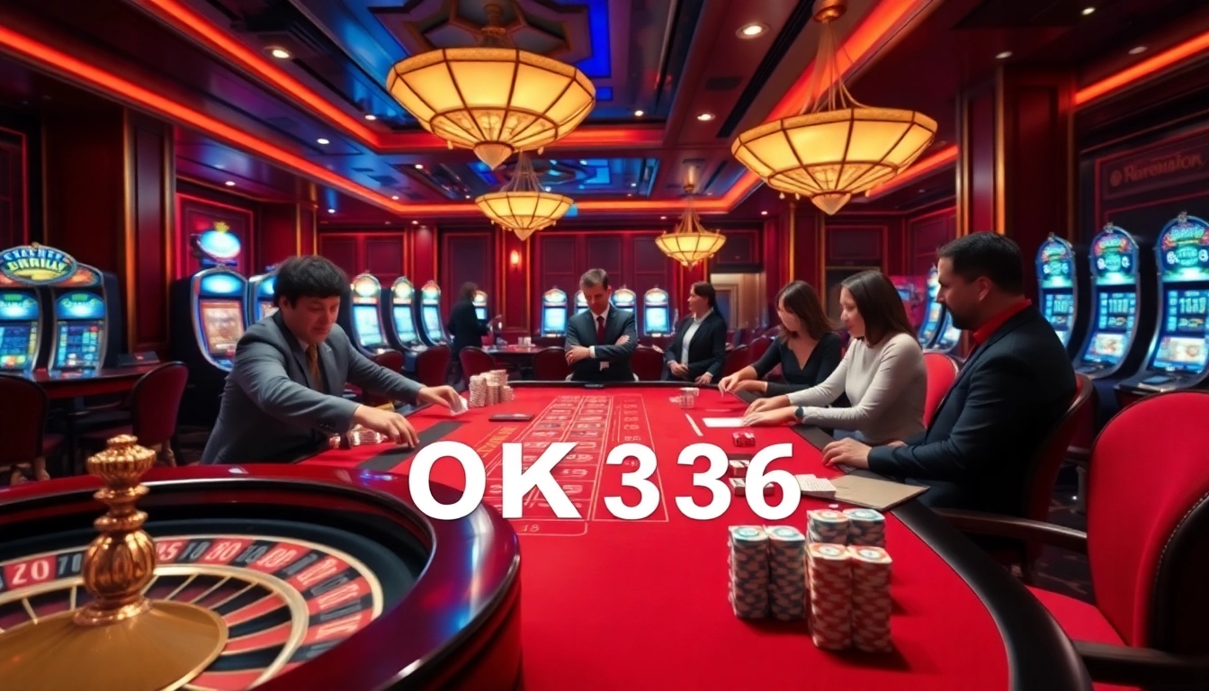 Experience the excitement of OK8386 in a luxury casino setting with vibrant gaming tables and thrilled players.