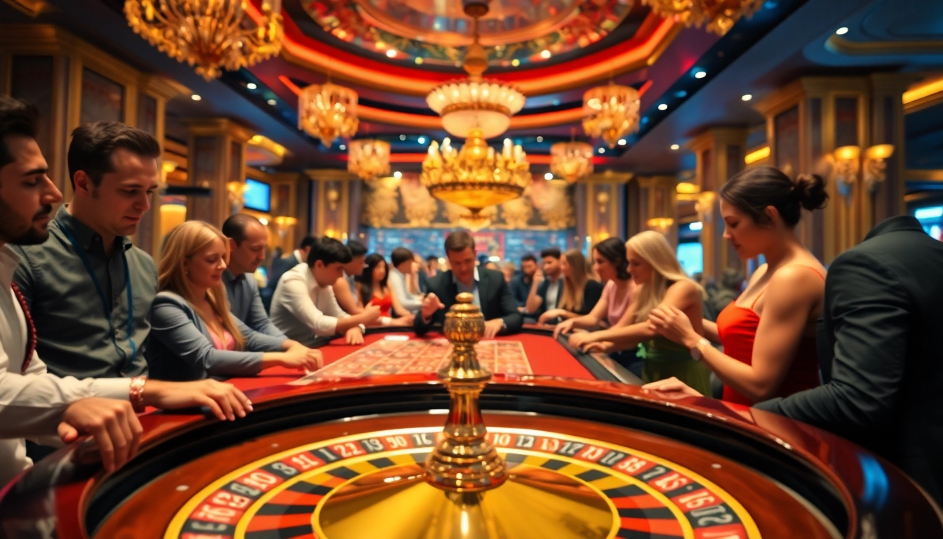 Players experiencing excitement at a Casino roulette table, capturing vibrant atmosphere.