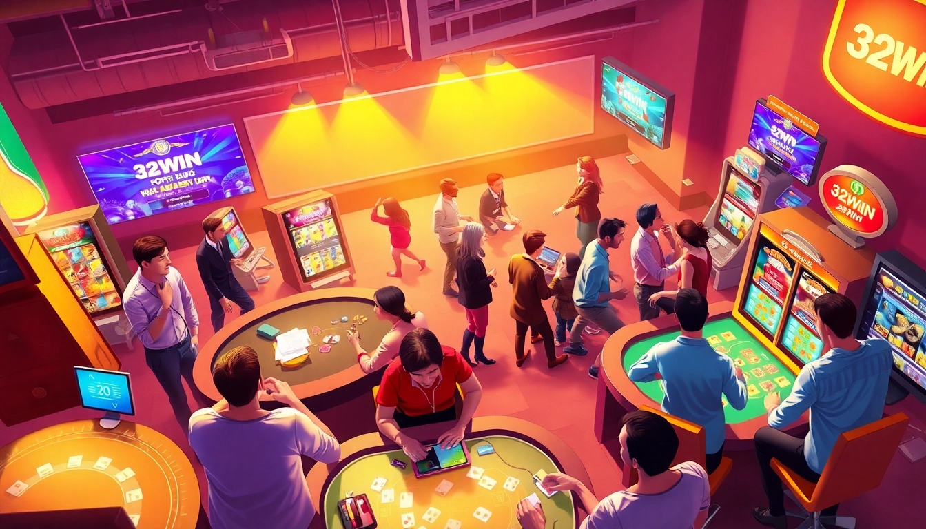 32WIN online gaming scene showcasing diverse players and engaging games