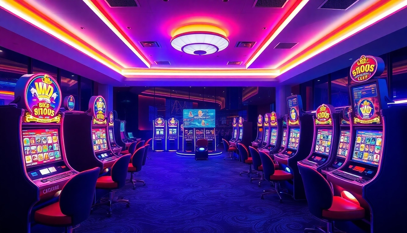 Situs kode4d showcasing vibrant online gaming with colorful slot machines and a modern digital environment.