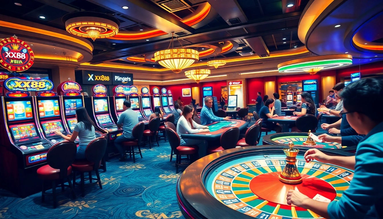 Feel the excitement of XX88 as players engage in thrilling casino games with poker chips.