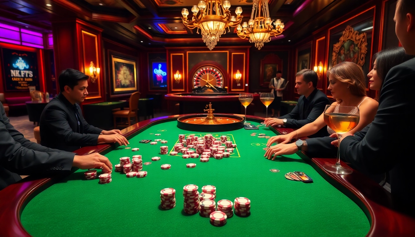High-stakes poker game showcasing KJC solutions at a luxurious casino table.