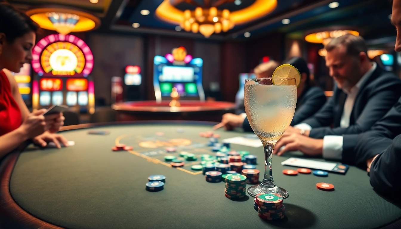 Enjoying a thrilling poker game at a luxurious casino table featuring 링크모음 and vibrant poker chips.