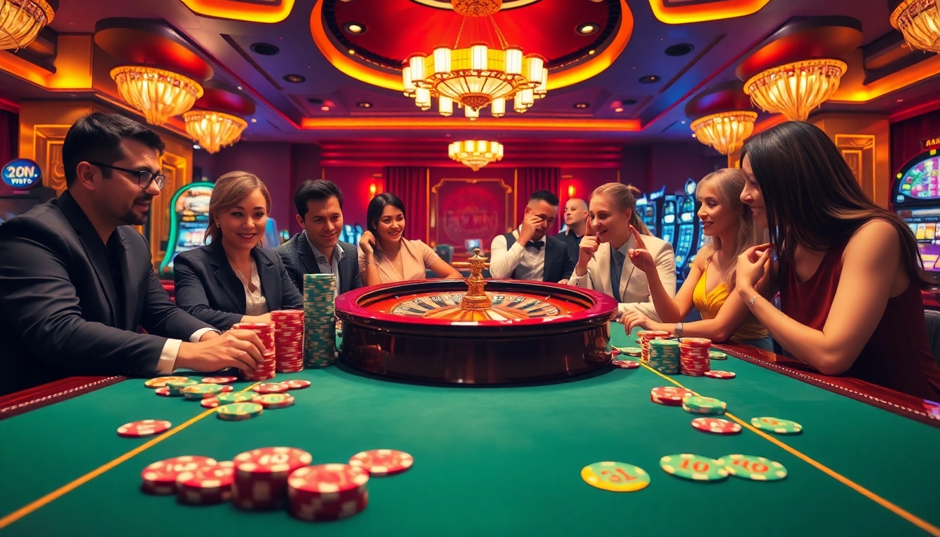 Gamblers enjoying a thrilling roulette game at a luxurious casino, showcasing the excitement of 32 win.