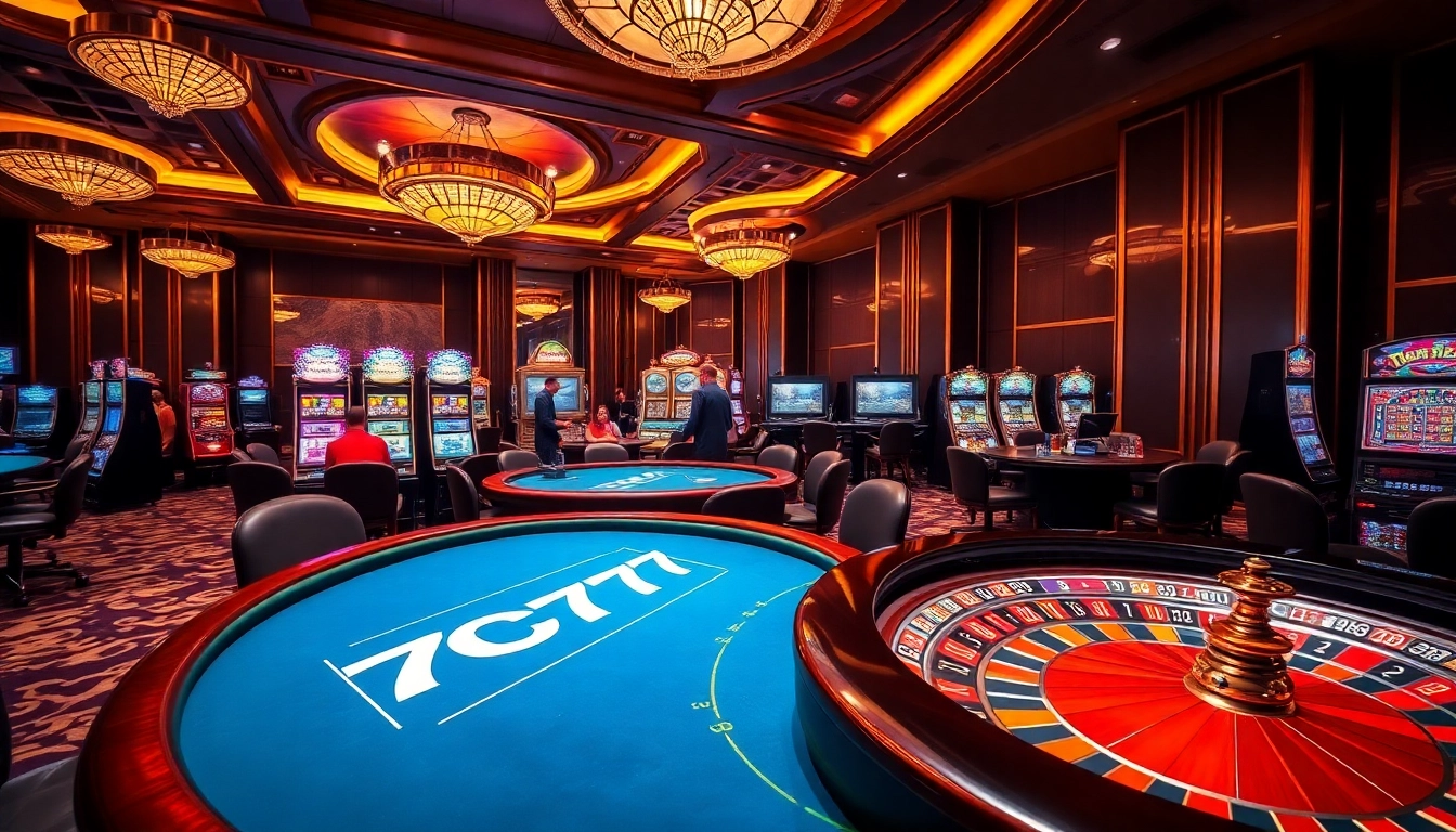 Experience the thrill of 7C77 casino gaming with vibrant tables and slot machines.
