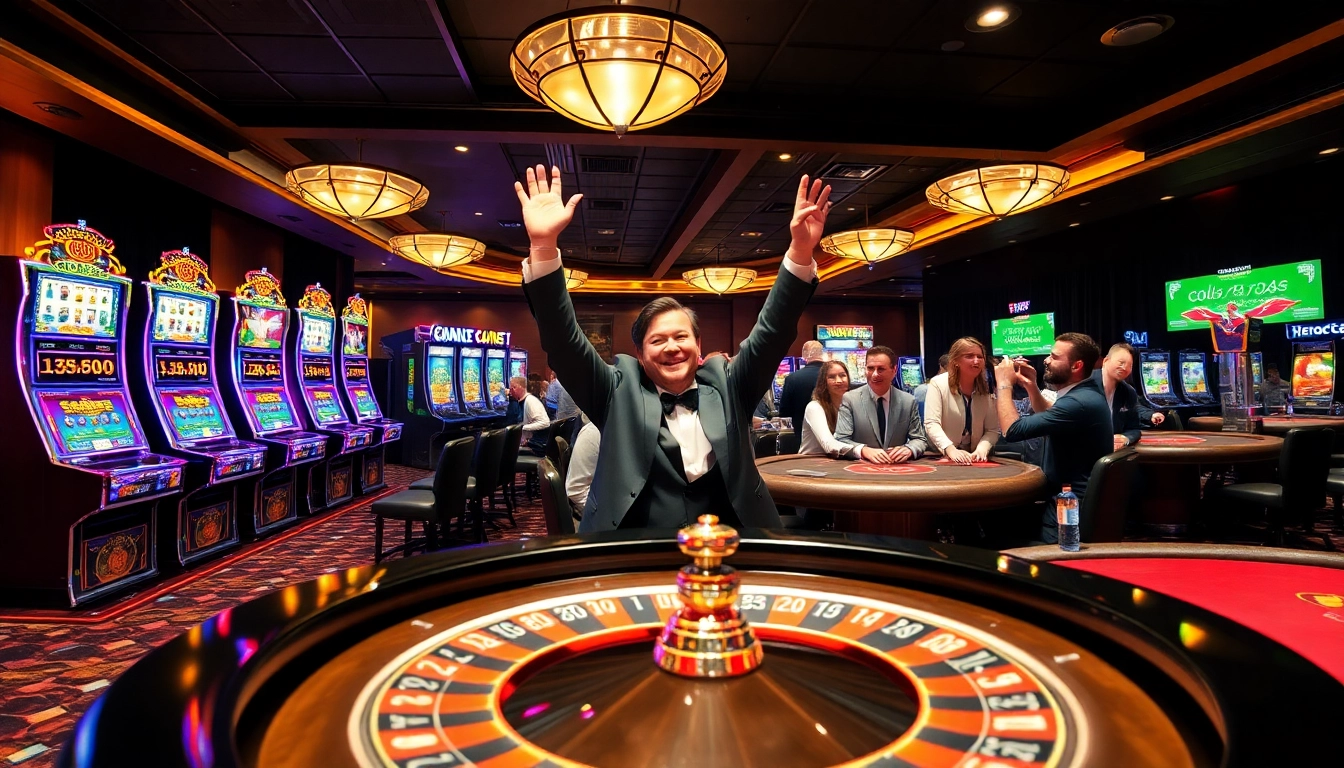 32win players celebrating wins at vibrant casino tables amid luxury and excitement.