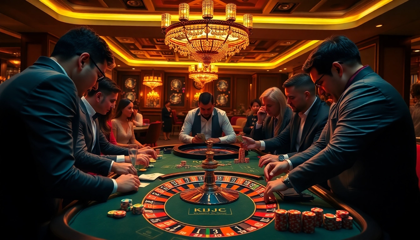 KJC casino players engage intently in an exciting high-stakes table game.