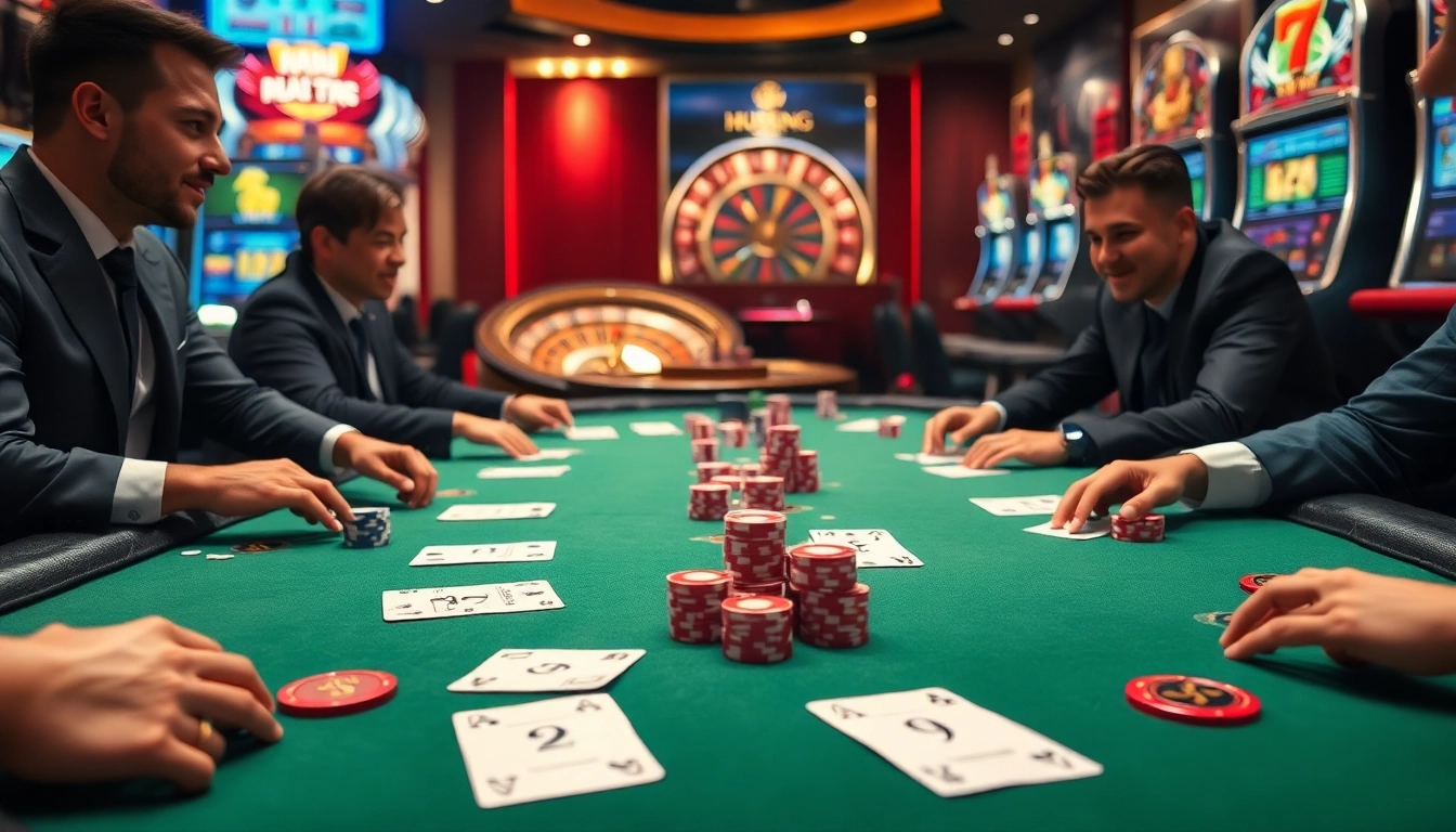 Engaging players at Go8 chính thức poker table filled with vibrant chips and intense competition.