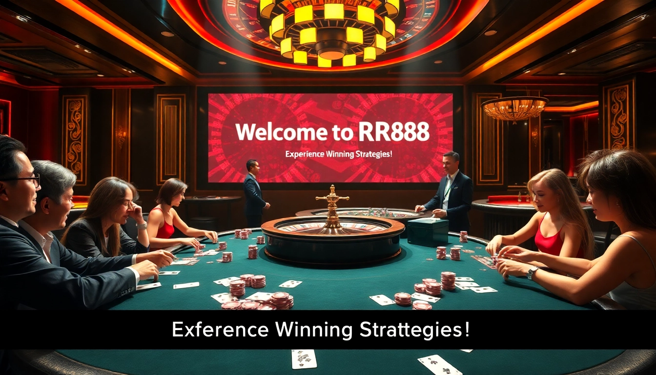 Engage with high-stakes action at RR88ez.com featuring vibrant poker chips and excited players.