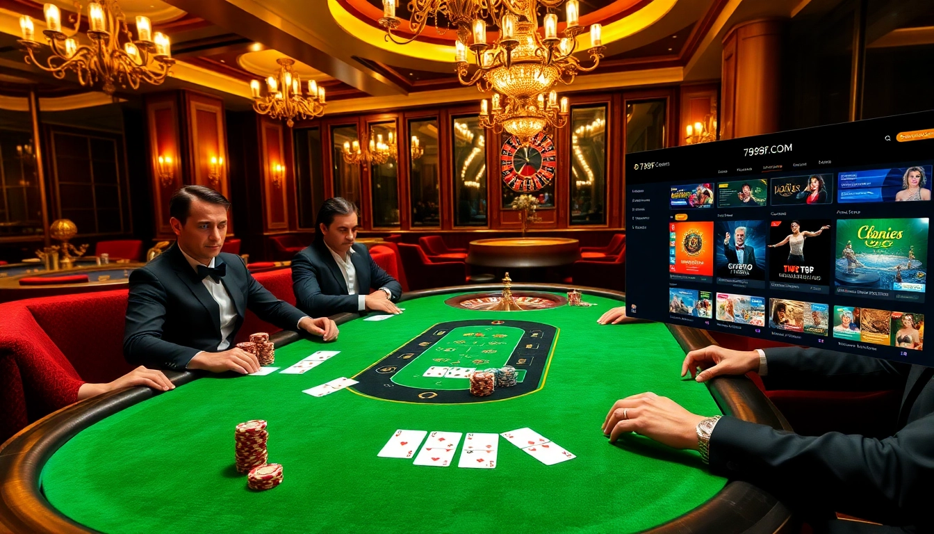Experience the excitement of 789f.com with a vibrant casino scene showcasing poker, roulette, and more.