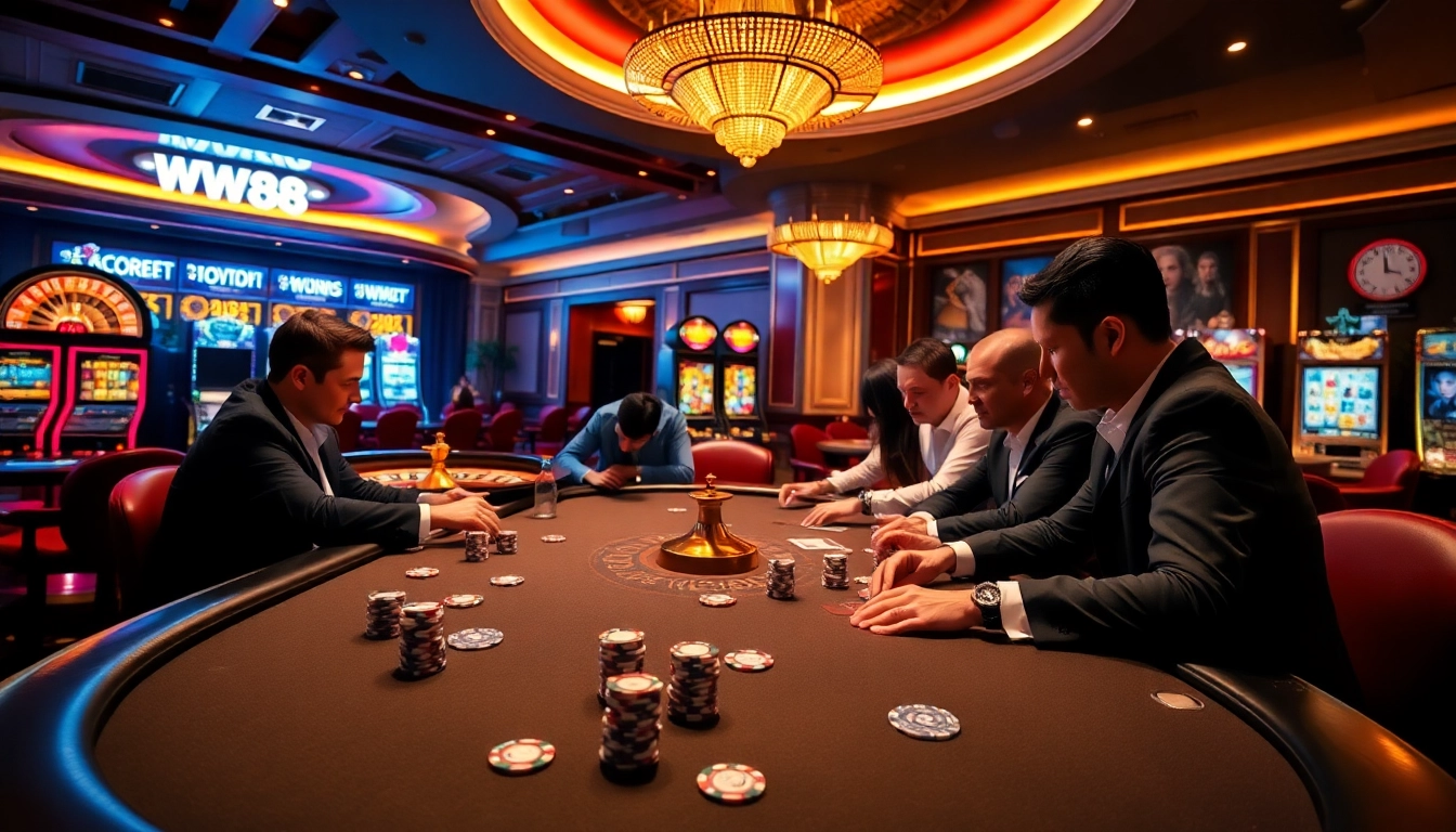 Experience high-stakes poker action at ww88 with vibrant casino ambiance and thrilling gameplay.