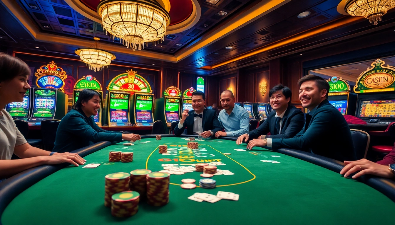 Experience vibrant excitement at GG88COM BET with an engaging casino scene filled with players at a poker table.