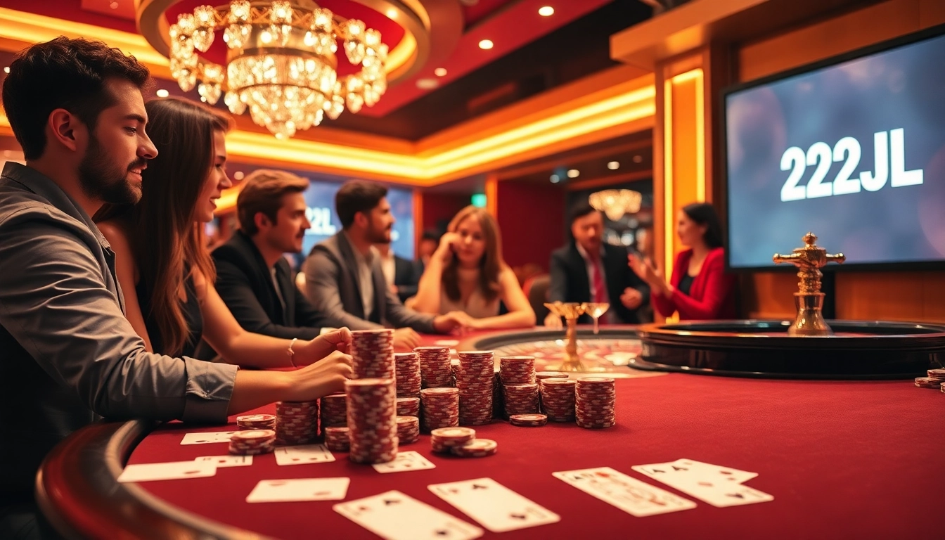 Experience the thrill of 22JL casino gaming with vibrant tables and eager players in action.