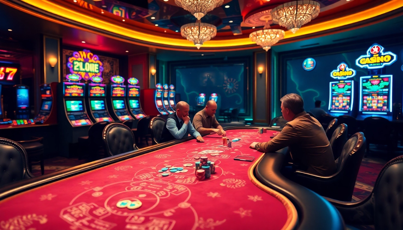 Players enjoying an exciting game of poker at GO8 (https://go8s.bio/), surrounded by vibrant casino elements.