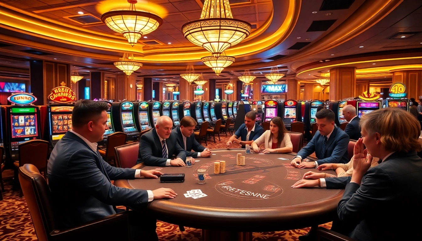 Engaging Vmax casino scene showcasing luxurious gaming tables and thrilling poker action.