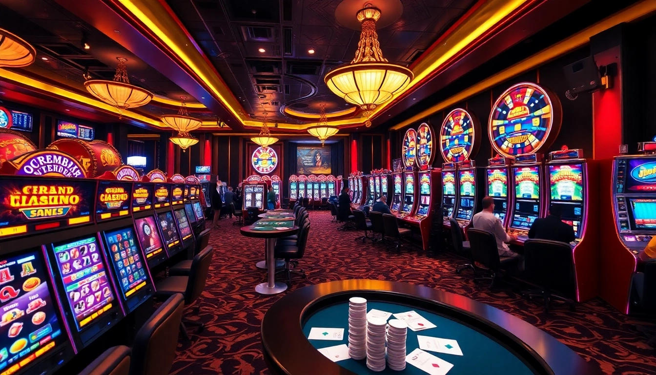 Winning at the slot machines on https://www.6slots8.com/, featuring vibrant lights and lively casino atmosphere.