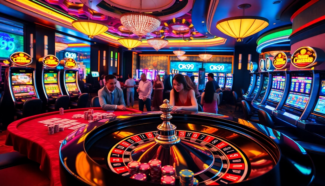 Experience the excitement of gambling at Ok99 with thrilling casino games and vibrant poker chips.