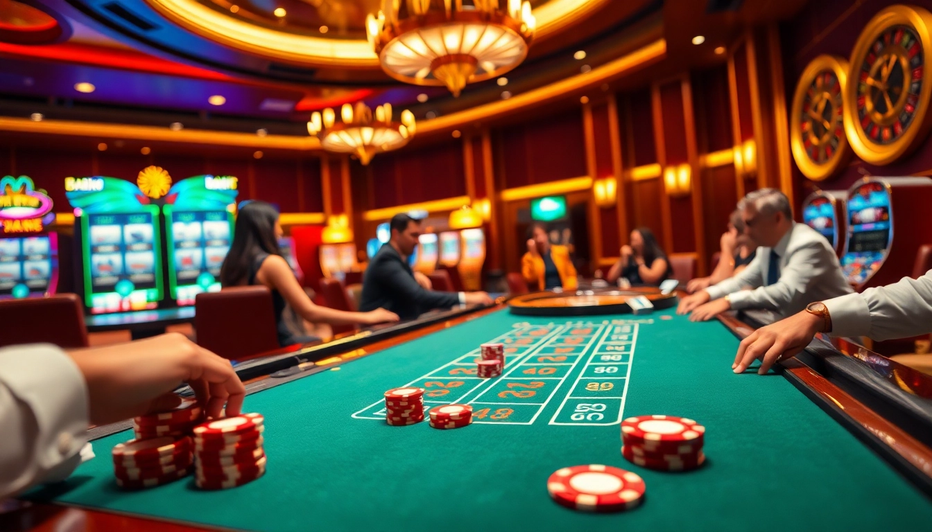 Rasakan sensasi birutoto di meja kasino mewah dengan chip berwarna-warni dan pemain yang bersemangat.