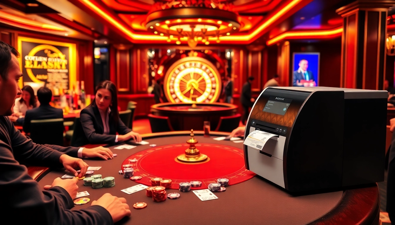 Betting excitement with POSTEK C168/200s printer output at a luxury casino poker table.