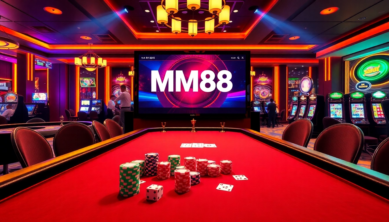 Experience the excitement of MM88 with vibrant casino elements and engaging online gaming visuals.