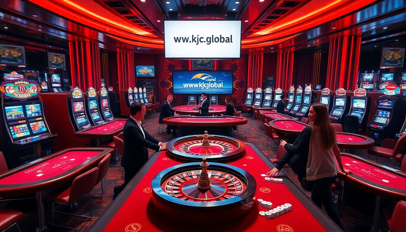 Engaging players at a luxurious casino scene featuring tables and digital display from https://www.kjc.global/.