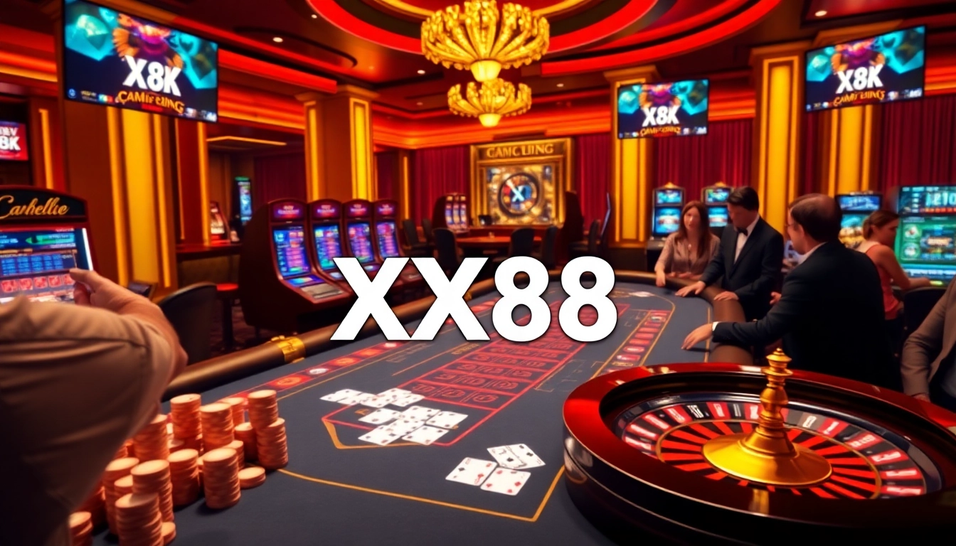Experience the excitement of online gambling at XX88 with a luxurious casino scene.