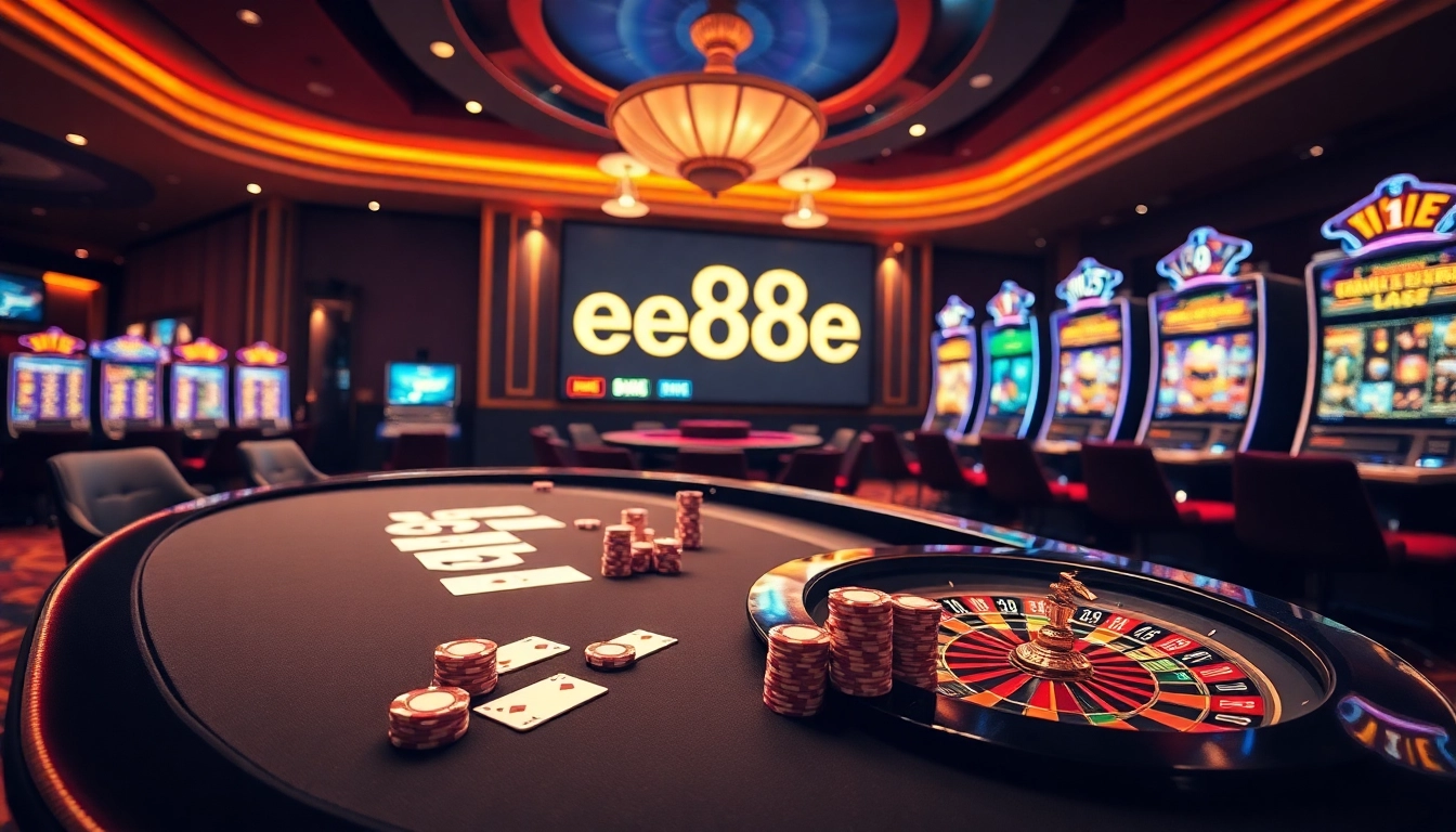 Play games on ee88e's luxurious casino platform with vibrant slots and poker.