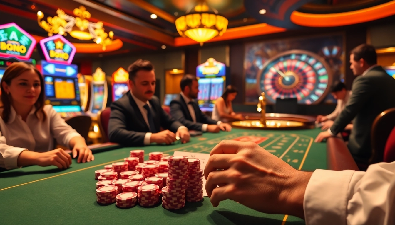 Engaging scene of gamblers enjoying xx88 kjc poker games at a vibrant casino table.