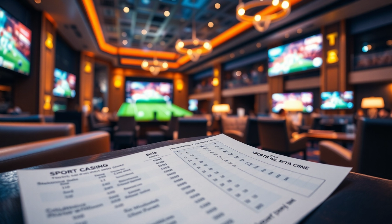 Exciting kèo bóng đá betting scene in a luxurious casino with plush seating and live match screens.