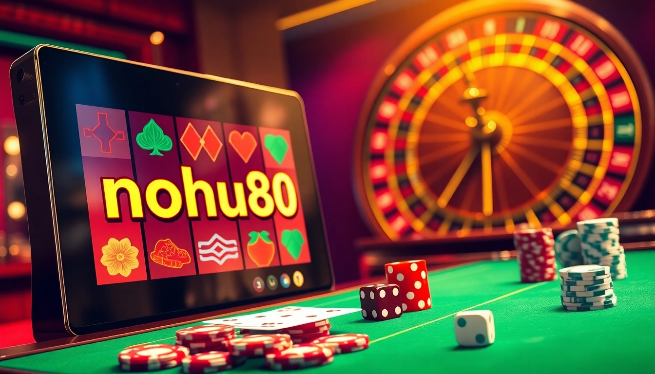 Engage in online gaming with nohu90 đăng nhập at an exciting casino interface featuring vibrant slot machines.
