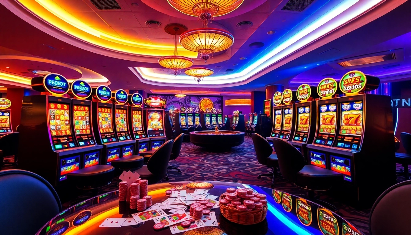 Players engaging with exciting PGSLOT machines in a vibrant casino atmosphere.