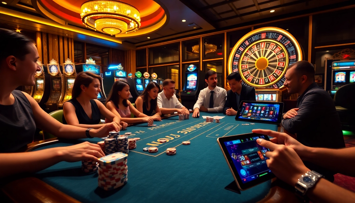 Nohu casino players enjoying lively table games and slot machines, reflecting excitement and professionalism.