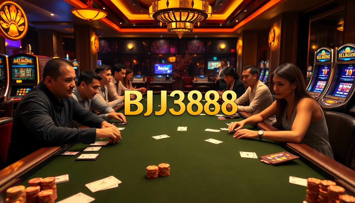 BJ388 casino scene showcasing vibrant gambling action at a luxury gaming table