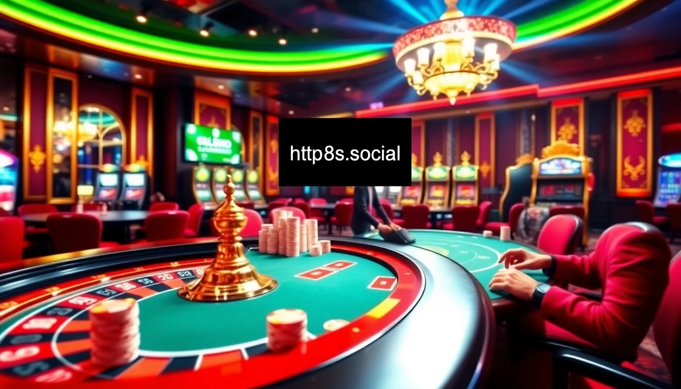 Experience thrilling games and strategies at https://8s.social/, featuring vibrant casino tables.