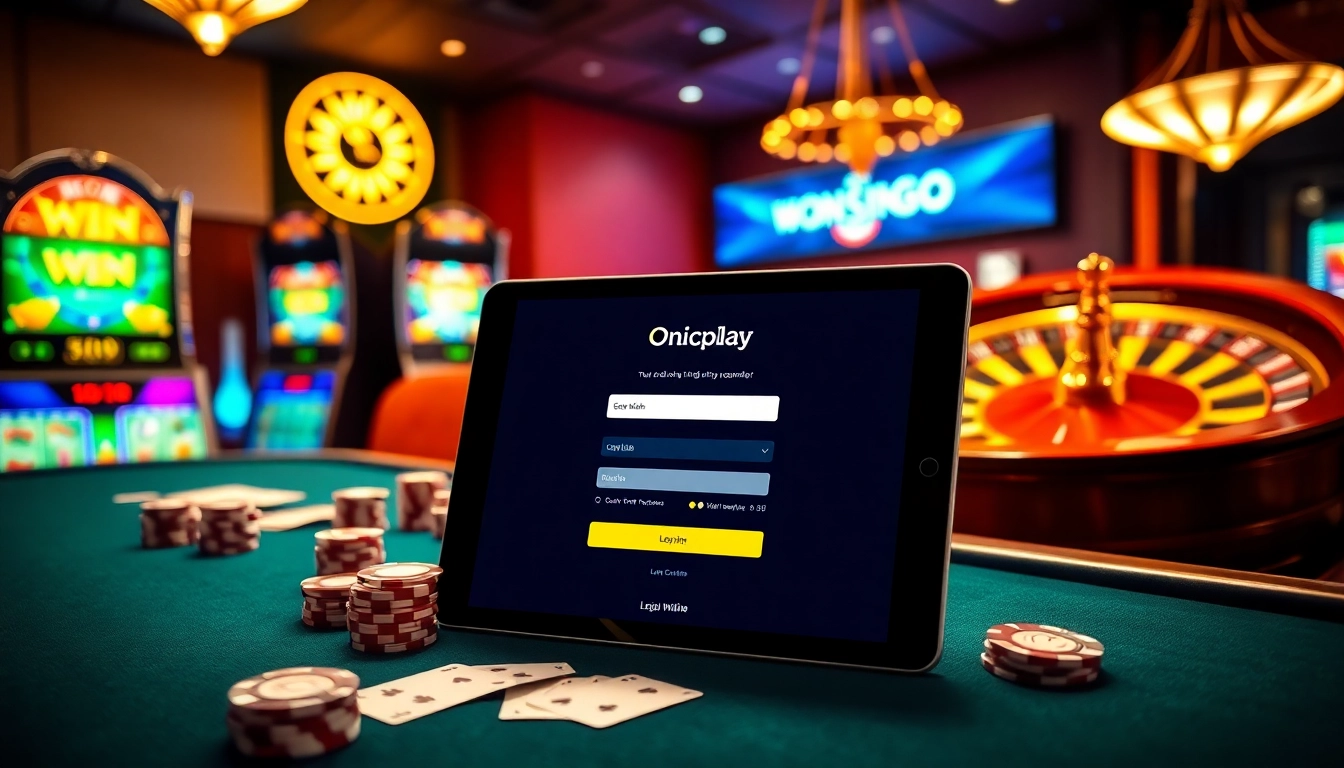 Engage with the Onicplay login interface while enjoying luxury casino gaming elements.