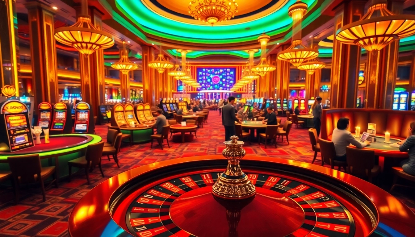 Gamblers enjoying the thrilling atmosphere of situs apiraja88 in a luxury casino setting.